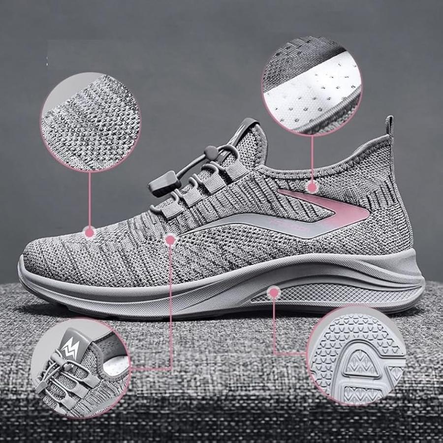 レリカ カジュアル 軽量 ランニング 歩きやすい ウォーキング レースアップ スニーカー ジム(ブラック, 24.5〜25.0 cm) - 画像 (3)