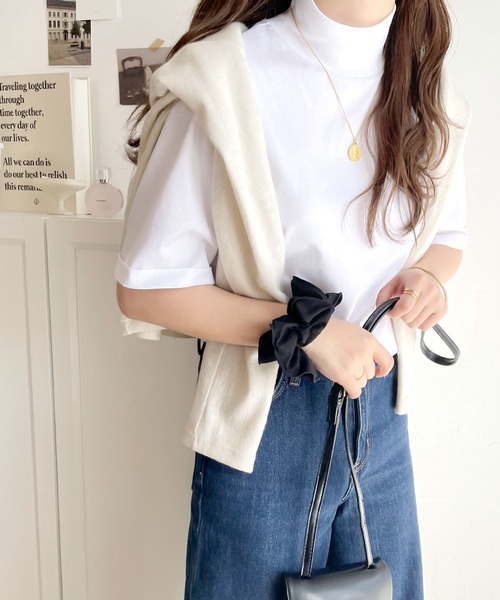 classicalelf tシャツ 大人マストな1枚。シンプルなシルケットハイネック半袖カットソー レディース - 画像 (6)