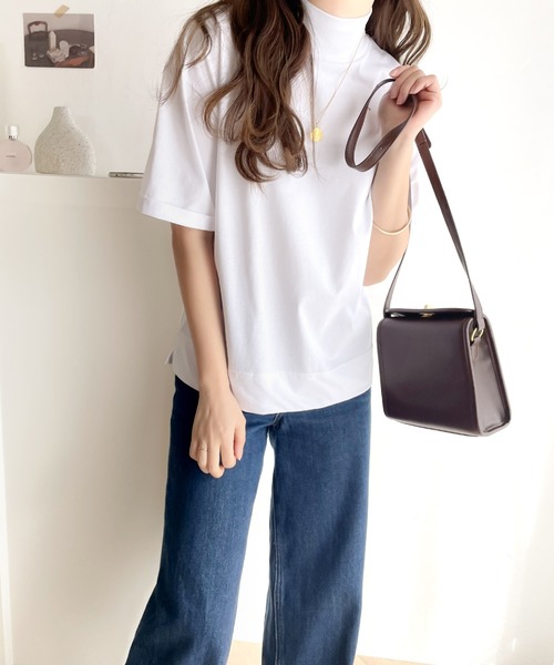 classicalelf tシャツ 大人マストな1枚。シンプルなシルケットハイネック半袖カットソー レディース - 画像 (8)