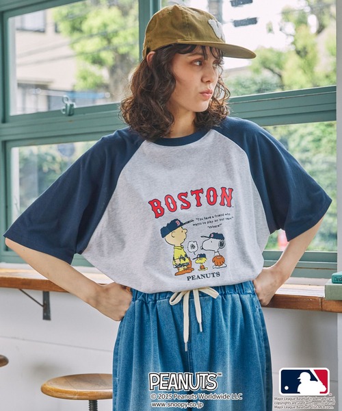 PEANUTS tシャツ 「PEANUT×MLB」ピーナッツ×メジャーリーグベースボール 別注 グラフィック ロゴ刺繍オーバーサイズ半袖Tシャツ レディース メンズ - 画像 (5)