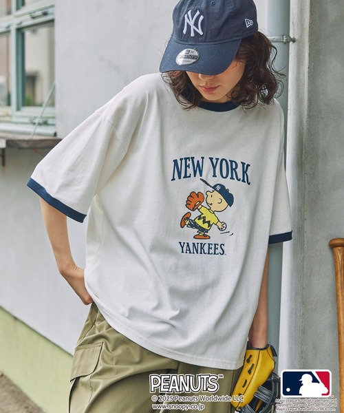 PEANUTS tシャツ 「PEANUT×MLB」ピーナッツ×メジャーリーグベースボール 別注 グラフィック ロゴ刺繍オーバーサイズ半袖Tシャツ レディース メンズ - 画像 (4)