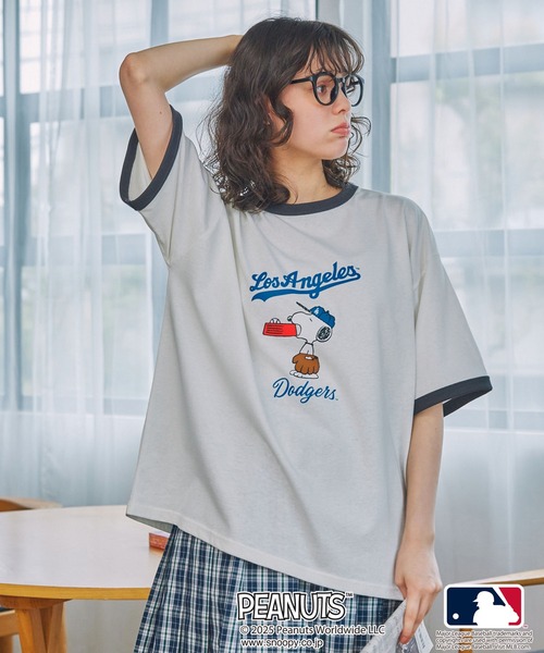 PEANUTS tシャツ 「PEANUT×MLB」ピーナッツ×メジャーリーグベースボール 別注 グラフィック ロゴ刺繍オーバーサイズ半袖Tシャツ レディース メンズ - 画像 (6)