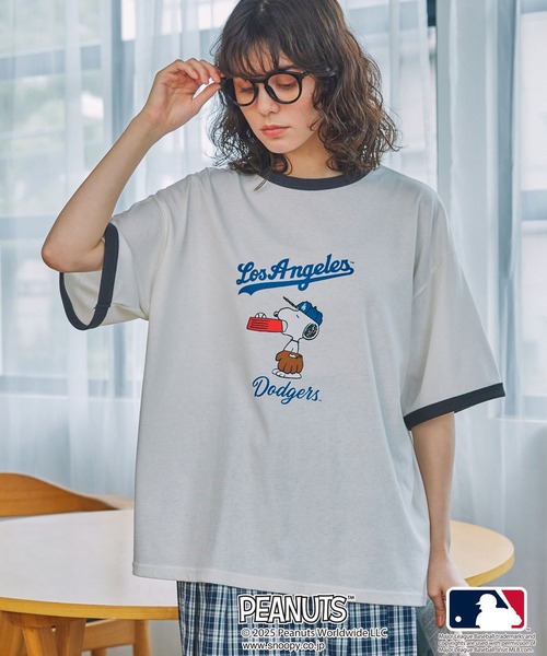 PEANUTS tシャツ 「PEANUT×MLB」ピーナッツ×メジャーリーグベースボール 別注 グラフィック ロゴ刺繍オーバーサイズ半袖Tシャツ レディース メンズ - 画像 (7)