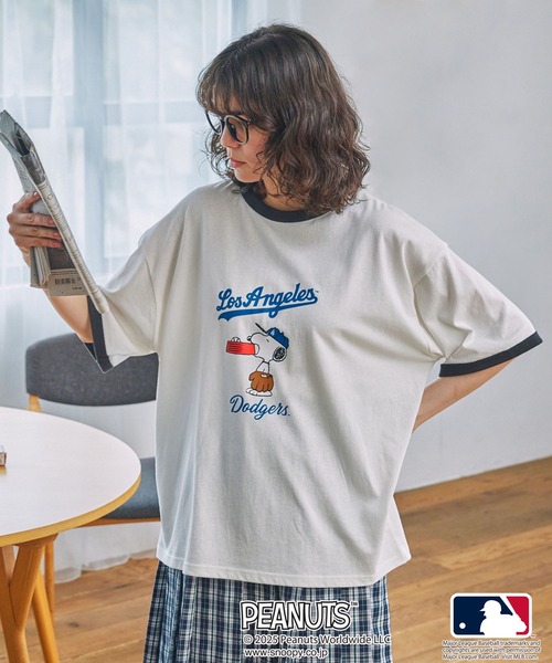 PEANUTS tシャツ 「PEANUT×MLB」ピーナッツ×メジャーリーグベースボール 別注 グラフィック ロゴ刺繍オーバーサイズ半袖Tシャツ レディース メンズ - 画像 (9)