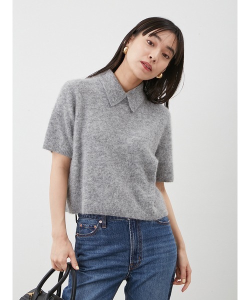Mila Owen ニット セーター ポロ衿クロップド丈モヘアニットトップス レディース - 画像 (3)