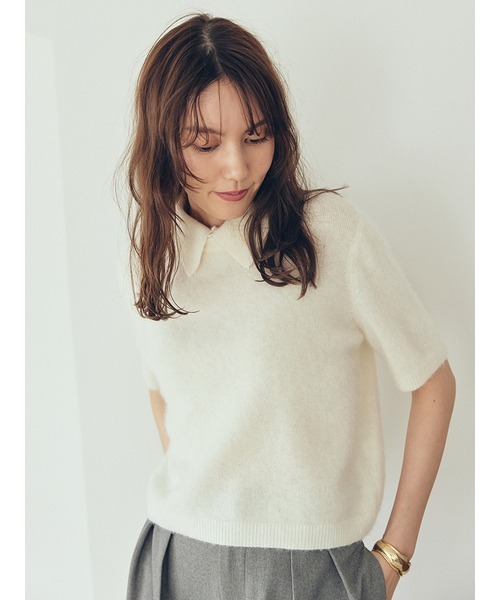 Mila Owen ニット セーター ポロ衿クロップド丈モヘアニットトップス レディース - 画像 (7)
