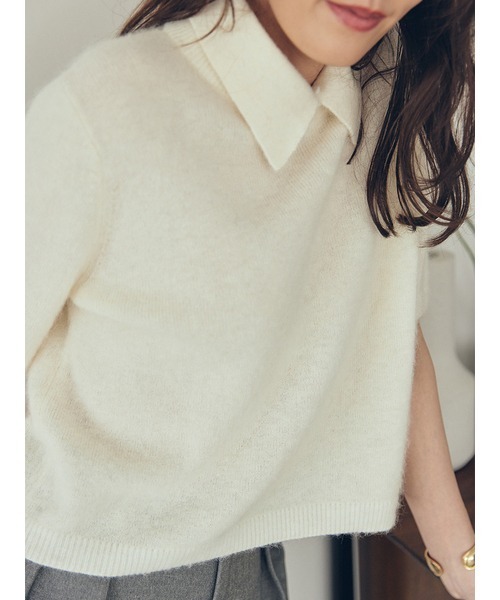 Mila Owen ニット セーター ポロ衿クロップド丈モヘアニットトップス レディース - 画像 (9)