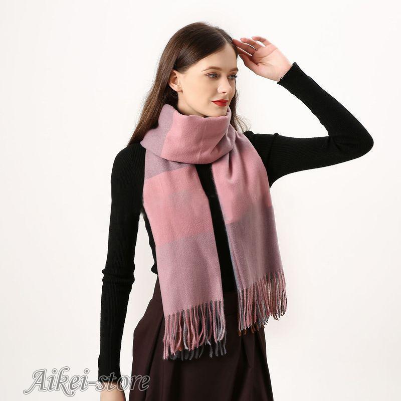 ストール スカーフ マフラー ショール レディース 大判 ロング 秋冬 防寒 暖かい フェイクカシミア フリンジ チェック柄 長方形 - 画像 (4)