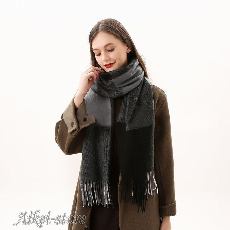 ストール スカーフ マフラー ショール レディース 大判 ロング 秋冬 防寒 暖かい フェイクカシミア フリンジ チェック柄 長方形 - 画像 (5)