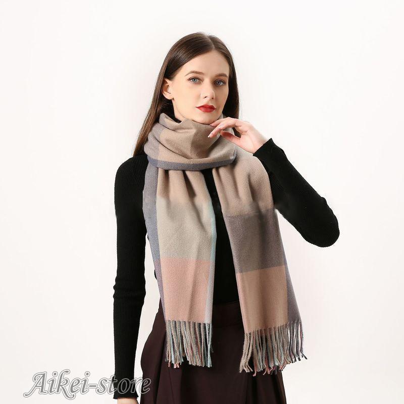 ストール スカーフ マフラー ショール レディース 大判 ロング 秋冬 防寒 暖かい フェイクカシミア フリンジ チェック柄 長方形 - 画像 (6)