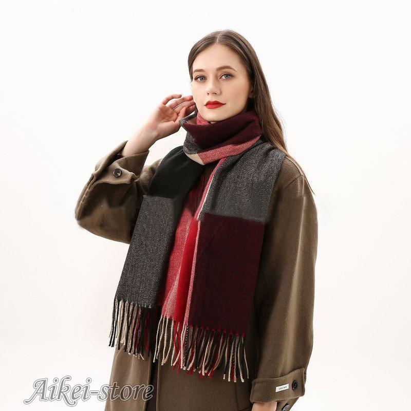 ストール スカーフ マフラー ショール レディース 大判 ロング 秋冬 防寒 暖かい フェイクカシミア フリンジ チェック柄 長方形 - 画像 (7)