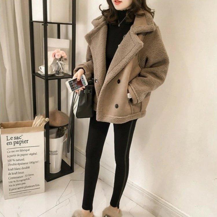 ムートンコートボアコートレディースジャケットボアフリースコートショート丈冬大きいサイズビッグシルエット厚手もこもこ - 画像 (3)