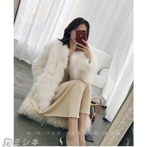 【値下げ】ファーコートフォックスファーコートレディース冬40代新品エコファーコートフェイクフォックス毛皮コートショット丈モコモコ暖かいファージャケット - 画像 (4)