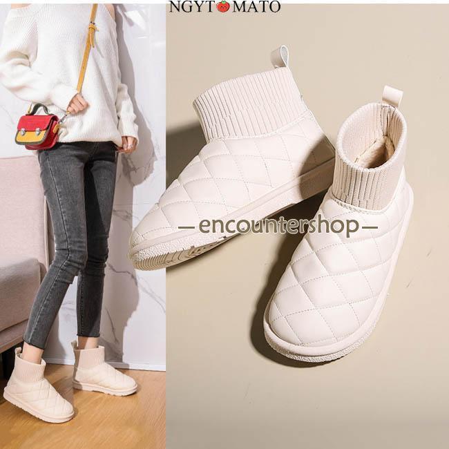 ムートンブーツ レディース ムートン ブーツ 厚底 裏ボア 防寒着 ショートブーツ 暖かい おしゃれ 内ボア フラット 歩きやすい 切替え 撥水 防滑 - 画像 (5)