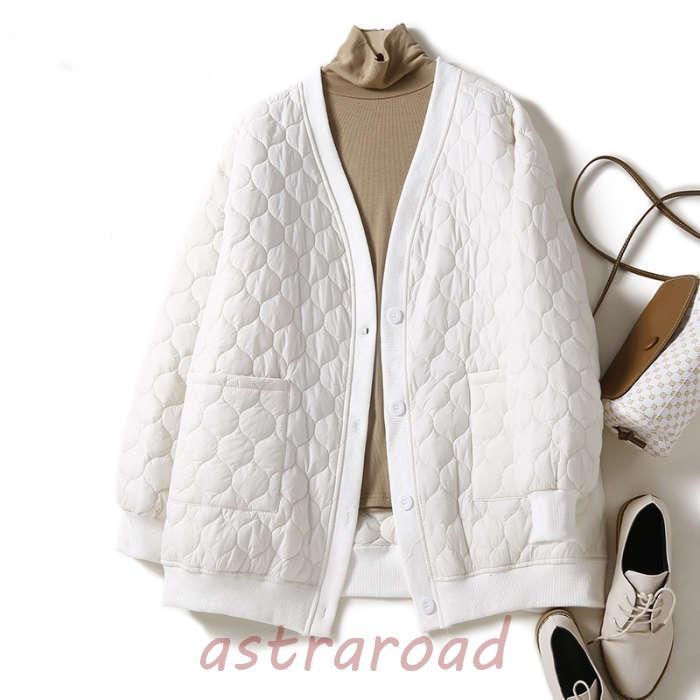 中綿ジャケット レディース スタジャン 中綿 長袖 キルティング 中綿入り コート 秋冬 アウター 前開き カーディガン 羽織り 防寒 軽い ポケット付き - 画像 (3)