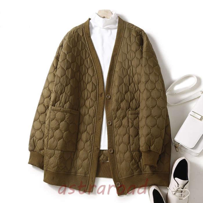 中綿ジャケット レディース スタジャン 中綿 長袖 キルティング 中綿入り コート 秋冬 アウター 前開き カーディガン 羽織り 防寒 軽い ポケット付き - 画像 (4)