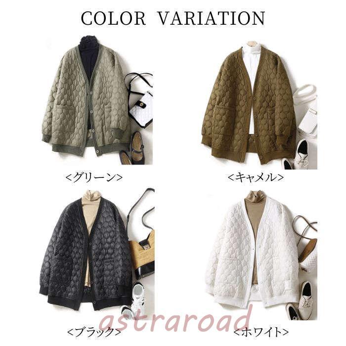 中綿ジャケット レディース スタジャン 中綿 長袖 キルティング 中綿入り コート 秋冬 アウター 前開き カーディガン 羽織り 防寒 軽い ポケット付き - 画像 (5)