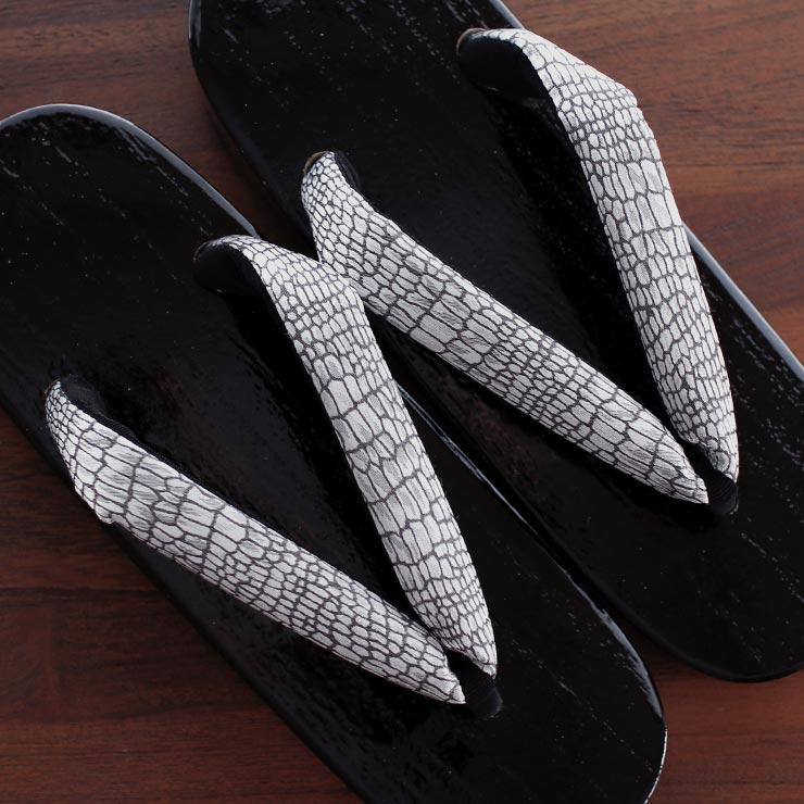 サテンジャガード 右近 黒捌き 下駄 (クロコ・グレー 85 105-377-501) レディース フリーサイズ 黒塗り 桐下駄 モダン 浴衣 ゆかた 夏きもの 単衣 撫松庵 fj506s - 画像 (5)