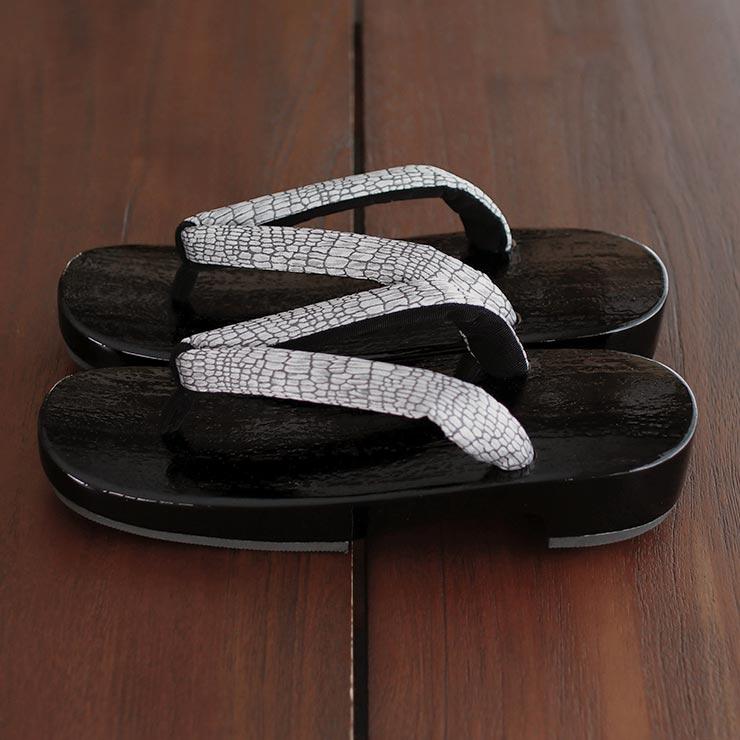 サテンジャガード 右近 黒捌き 下駄 (クロコ・グレー 85 105-377-501) レディース フリーサイズ 黒塗り 桐下駄 モダン 浴衣 ゆかた 夏きもの 単衣 撫松庵 fj506s - 画像 (7)