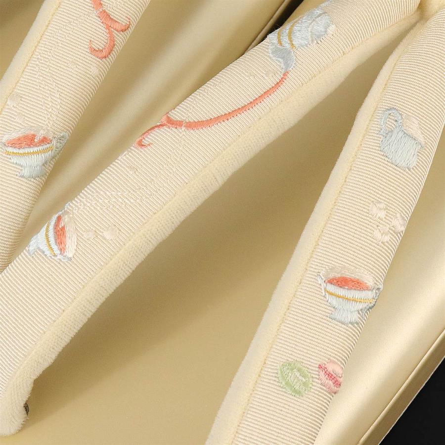 衿秀 公式 草履 ぞうり 刺繍 晴雨 晴雨兼用 ティータイム 紅茶 マカロン パールベージュ L シャレ 普段着 履きやすい 防水 日本製 襟の衿秀 sp - 画像 (3)