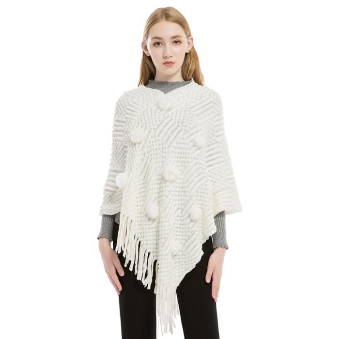 ポレロ ポンチョ ストール 大判 ショール 秋冬 ニット レディース フリンジ ケープコート 防寒着 大判ストール - 画像 (4)