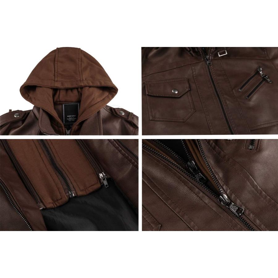 【並行輸入品】CRYSULLY メンズ レザージャケット 秋冬 ビンテージ オートバイ バイカージャケット 取り外し可能フード付き US サイズ - 画像 (9)