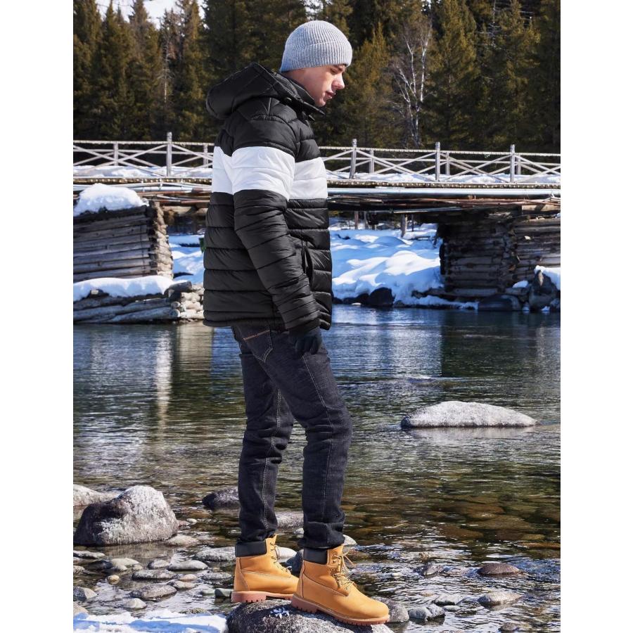 BEST 【並行輸入品】BEST SOUTH Men's Winter Puffer Jacket Hooded Puffy Fleece Warm L - 画像 (9)