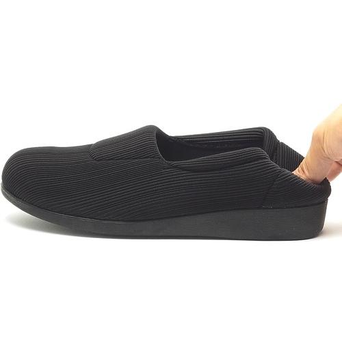 4E ゆったり幅広 ストレッチ素材 スリッポンシューズ 日本製 ブラック - 画像 (3)