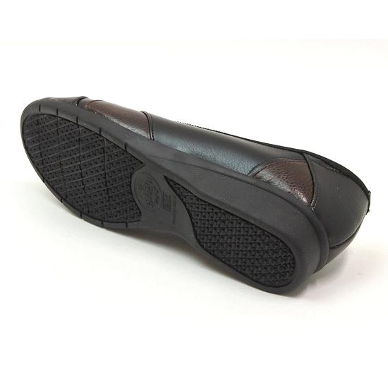 軽量 ゆったり幅広 やわらか ラウンドトゥ ローヒール 切替スリッポンシューズ 日本製 ブラック - 画像 (3)