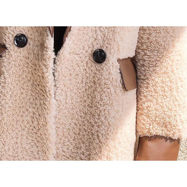 ムートンコート レディース 冬 20代 ファーコート 毛皮コート 革 ドッキング お洒落 キレイめ ロングコート ミディアム丈 30代 テーラード - 画像 (8)