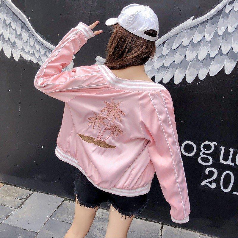 長袖 ゆったりライトアウター スカジャン 花柄刺繍 ブルゾン ショート丈レディース リバーシブル ジャンパー スタジャン ジップアップ2way コート - 画像 (5)