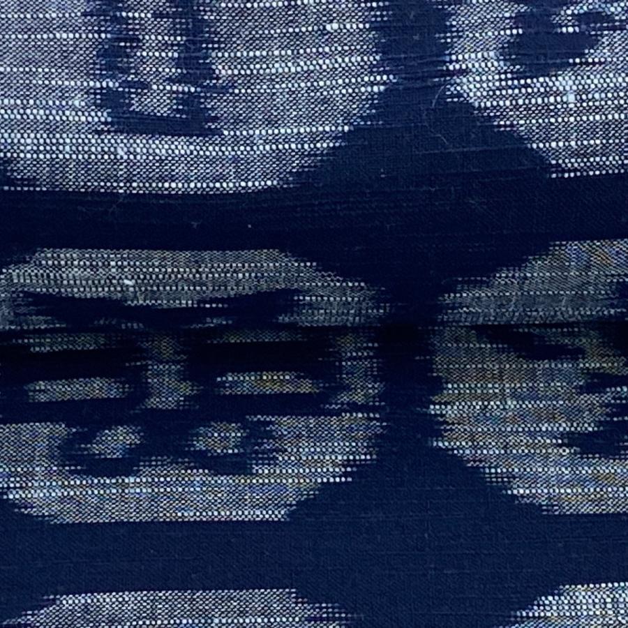 反物 逸品 紬 久留米絣 天然正藍染 証紙 蝶 葉柄 藍色 綿 中古 - 画像 (4)