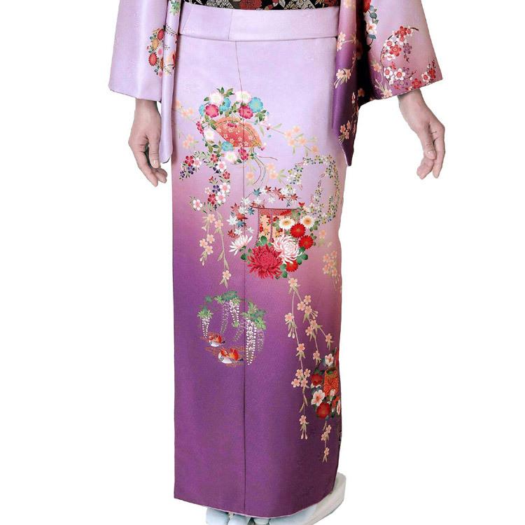 H.L 訪問着 5点セット 洗える ピンク紫ぼかし地 吉祥花の丸柄 フリーサイズ アッシュエル 着物 袋帯 長襦袢 帯揚げ 帯締め 仕立て上がり レディース 送料無料 - 画像 (4)