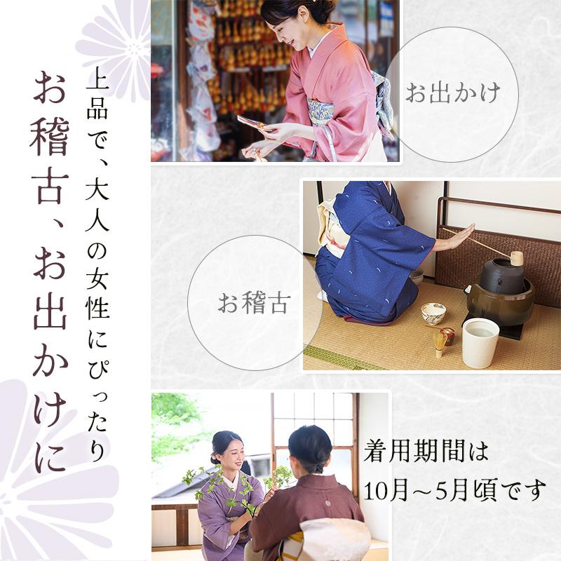 シルック 洗える着物 袷せ 東レ あわせ 小紋 東レシルック プレタ 仕立て上がり レディース 大きめ BL TL 絹のような 日本製 源氏香 と 椿 全2色 着物枠 上品 - 画像 (6)