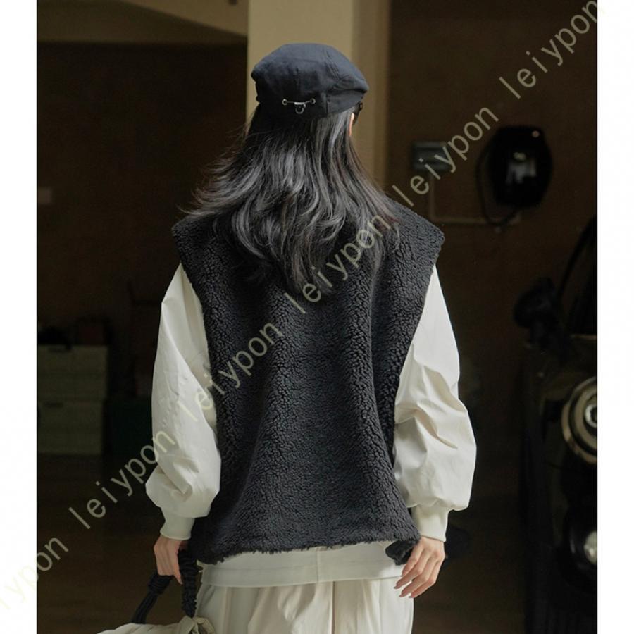 ボアベスト ベスト レディース ショールカラー ボア 軽量 もこもこ おしゃれ かわいい フリースベスト チョッキ ゆったり - 画像 (6)