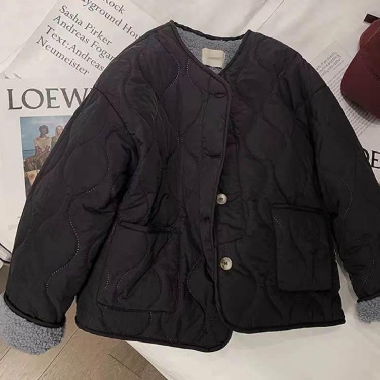 裏ボア ジャケット 冬 裏起毛 アウターカー レディース キルティングジャケット ノーカラージャケット あったか 大き - 画像 (4)