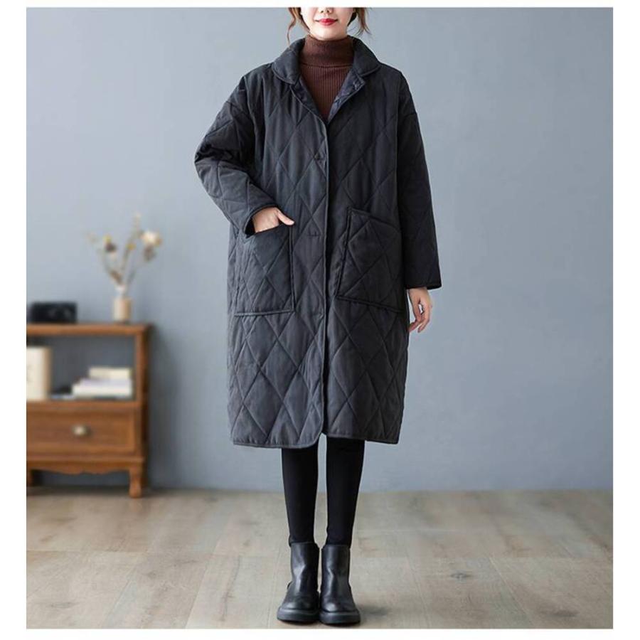 キルティングコート レディース 通販 コート 羽織り アウター ロングコート 中綿コート 中綿ジャンパー ジャケット 防寒コート シンプル 無地 防寒 暖かい - 画像 (3)