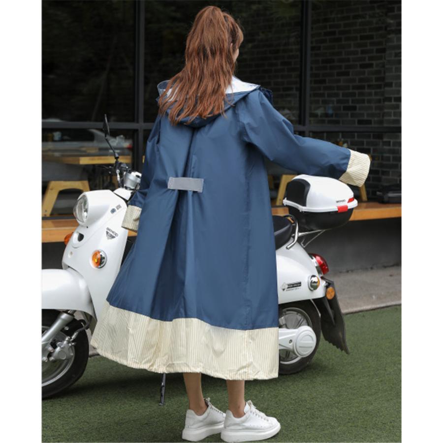【タイムセール】レインコート 自転車 ロング丈 レディース メンズ リュック対応 収納袋付 ツバ付き バイザー 前開き 男女兼用 カッパ 通学通勤 - 画像 (8)