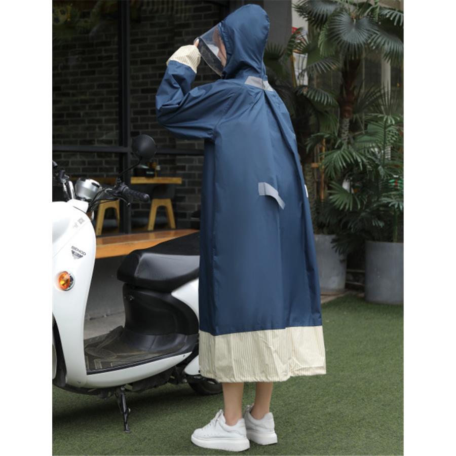 【タイムセール】レインコート 自転車 ロング丈 レディース メンズ リュック対応 収納袋付 ツバ付き バイザー 前開き 男女兼用 カッパ 通学通勤 - 画像 (9)