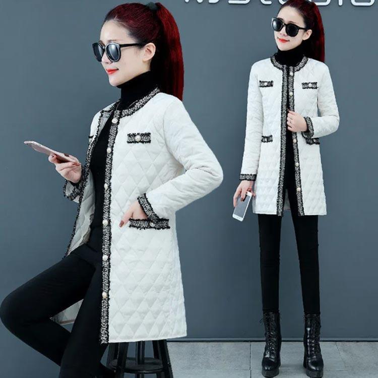 レディース キルティングコート 防寒 ノーカラー 上着 長袖 ゆったり 秋 ミドル丈 大きいサイズ 中綿 冬 ロングコート 無地 イ - 画像 (4)