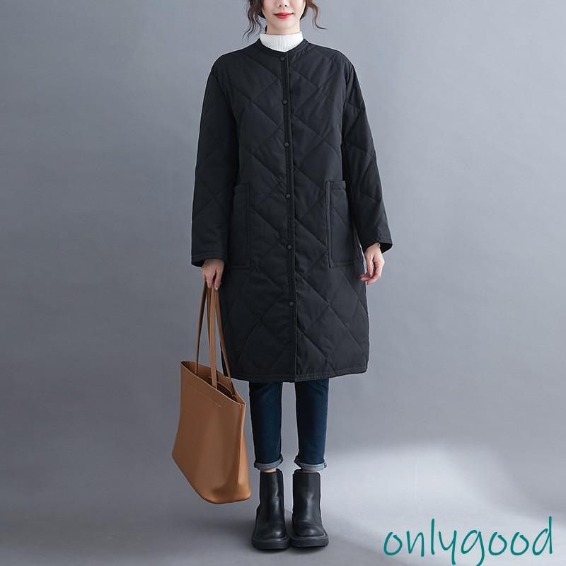 キルティングコート レディース 中綿コート 襟なし ロング丈 キルティング 無地 軽量 大きいサイズ 暖かい アウター あったか ゆったり - 画像 (5)