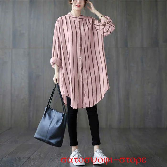 チュニック シャツ チュニックシャツ ロング ブラウス レディース ロングシャツ シャツワンピース 前開き ストライプ柄 長袖 大きいサイズ ゆったり 体型 - 画像 (6)