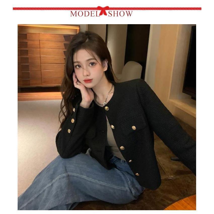 【特価】ジャケット アウター レディース ノーカラー ツイードノーカラージャケット ライトアウター オフィス パーティー 長袖ジャケット カジュアル - 画像 (7)