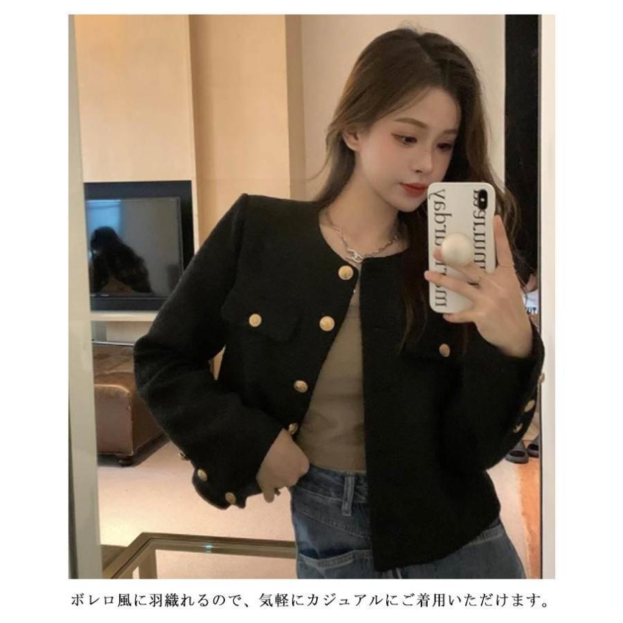 【特価】ジャケット アウター レディース ノーカラー ツイードノーカラージャケット ライトアウター オフィス パーティー 長袖ジャケット カジュアル - 画像 (8)