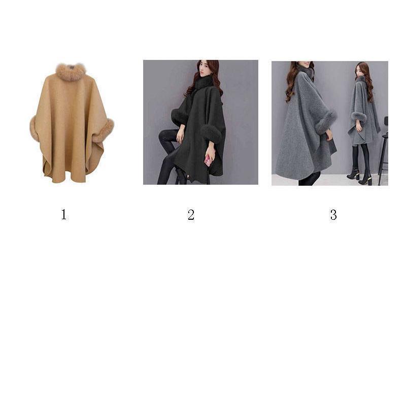 フォックスファー付 ポンチョ コート ケープコート レディース マント 秋冬 ケープ アウター ロング 冬 フェイクファー 体型カバー - 画像 (4)