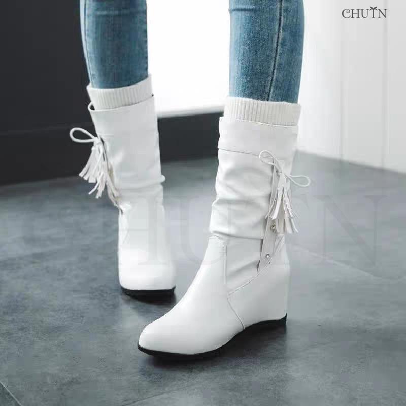 ロングブーツレディース ロングブーツ内ボアロングブーツファーブーツ インヒール保温 防風ブーツ ロングブーツ白秋冬 披露宴 二次会お出かけ 〜26.5秋冬靴 - 画像 (3)