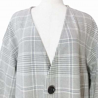 NANO universe ナノユニバース nano リバーシブルコート ロング ノーカラー チェック 無地 グレー フリーサイズ X レディース - 画像 (4)