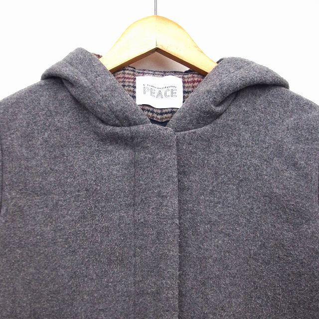 E hyphen world gallery イーハイフンワールドギャラリー HYPHEN WORLD GALLERY ピース PEACE フード コート ミドル丈 ウール混 総柄 F 灰 /HT17 レディース - 画像 (4)